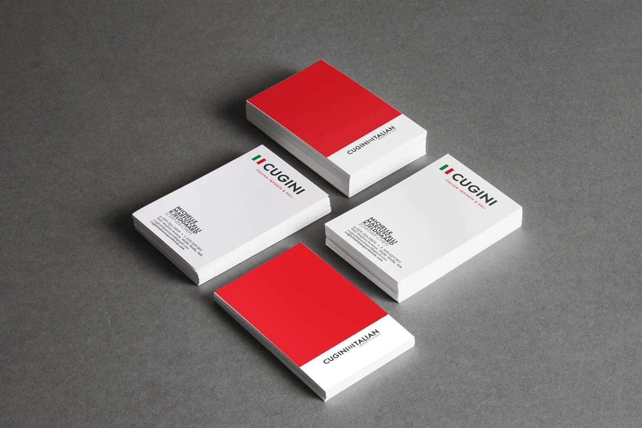 Cugini business cards, front and back