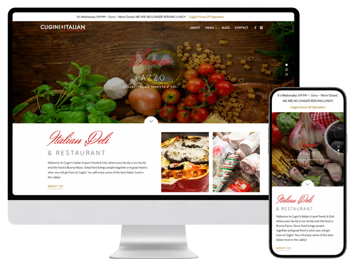 Cugini site mockup on desktop and mobile