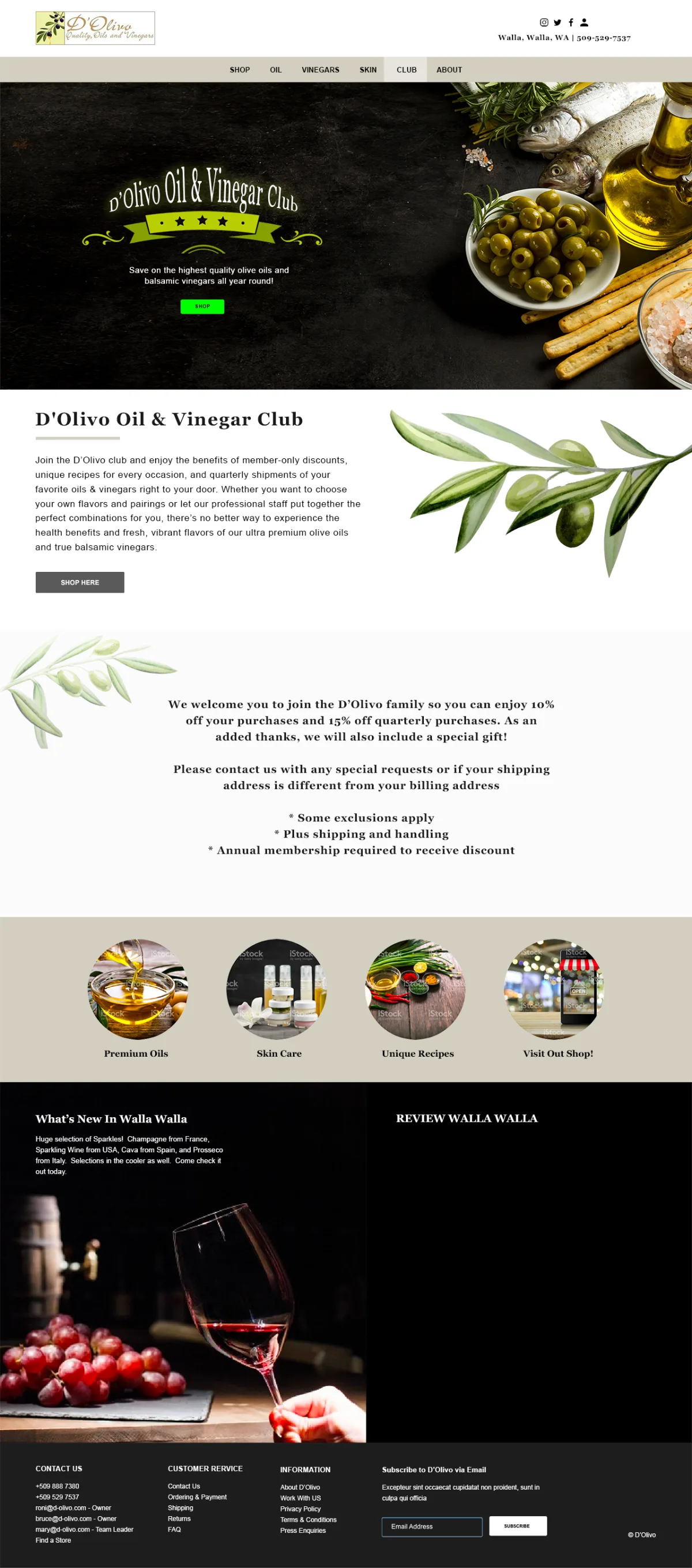D'Olivo Oil and Vinegar Club page