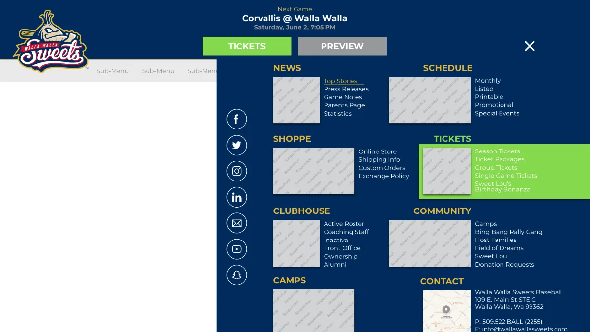 Expanded site navigation with next-game bar