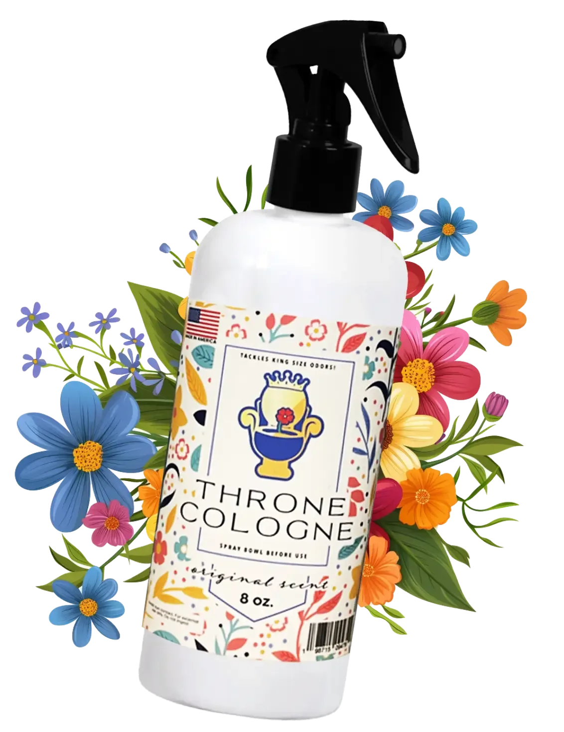 Throne Cologne bottle amid florals