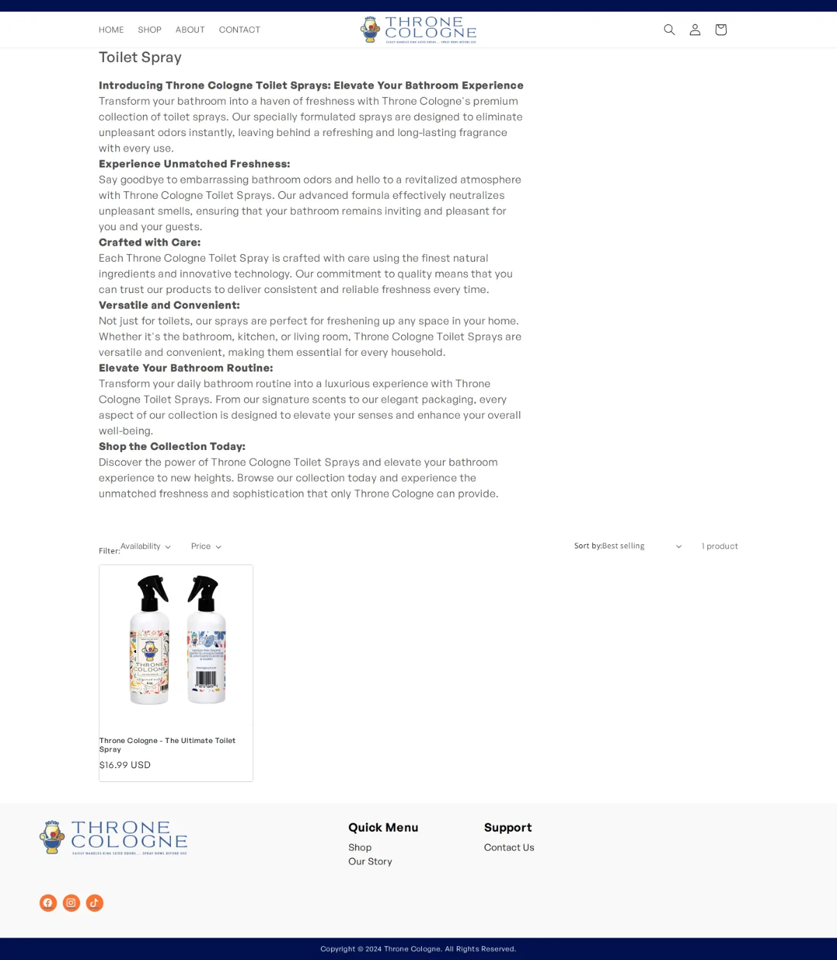 Throne Cologne toilet spray collection page